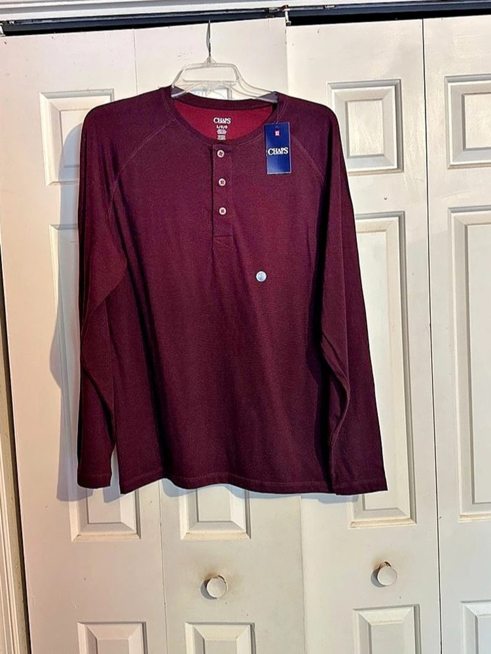 Chaps Textured Henley Sweater Men's Long Sleeve Burgundy Size Large